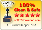 ! - Privacy Keeper 7.0.1 Clean & Safe award